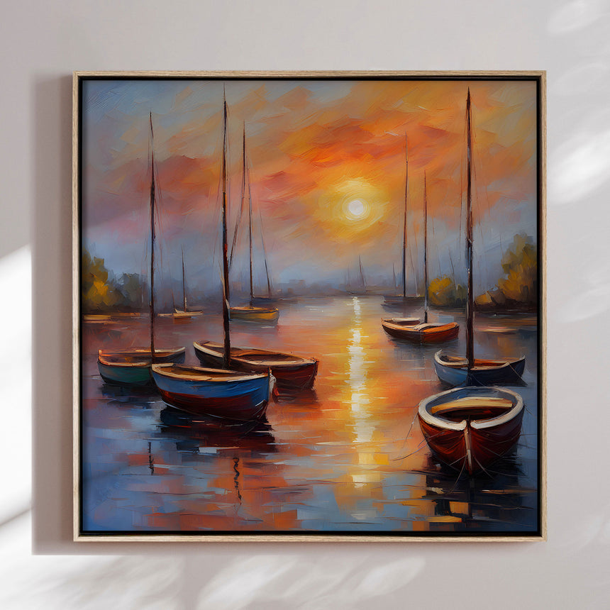 Håndlavet maleri med ramme - Bådhavn II - Mixed media - Incado