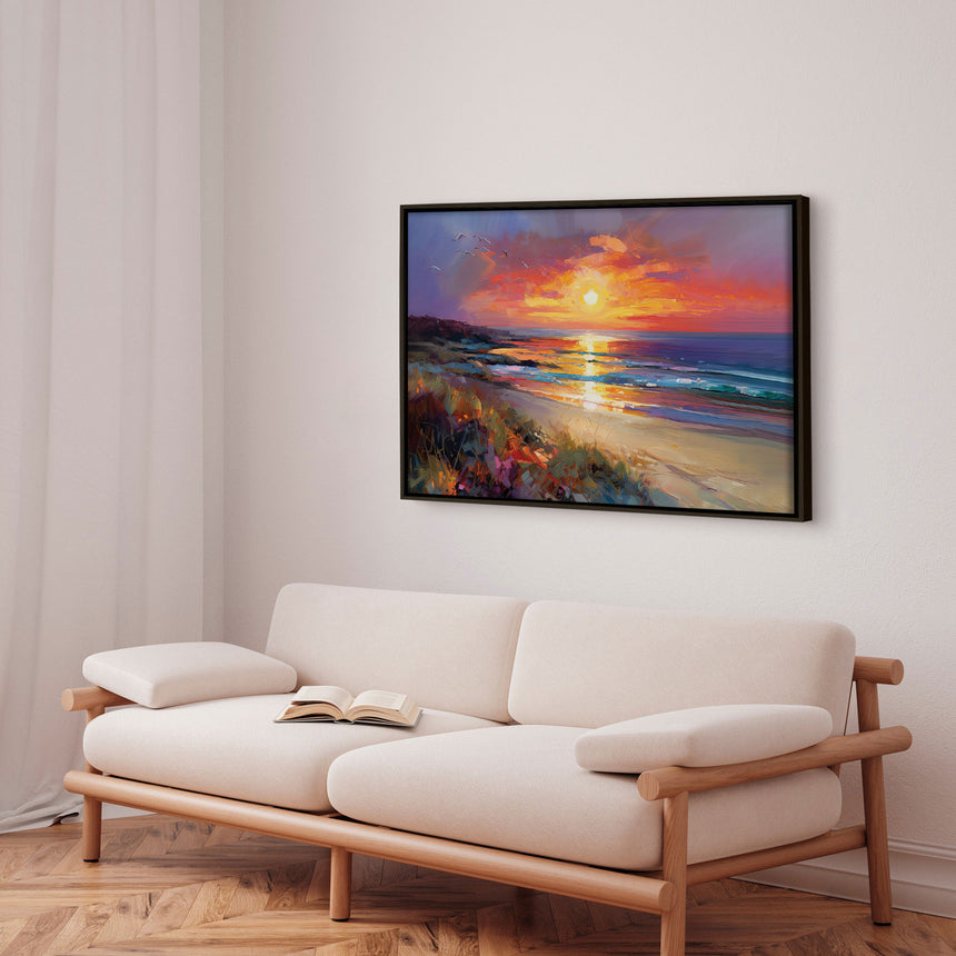 Håndlavet maleri med ramme - Colorful Sunset - Mixed media - Incado