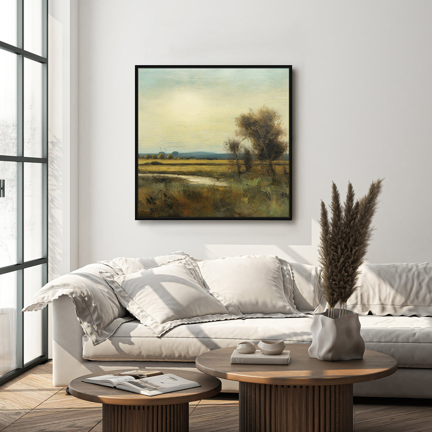 Håndlavet maleri med sort ramme - Romantic Field II - Mixed media - Incado