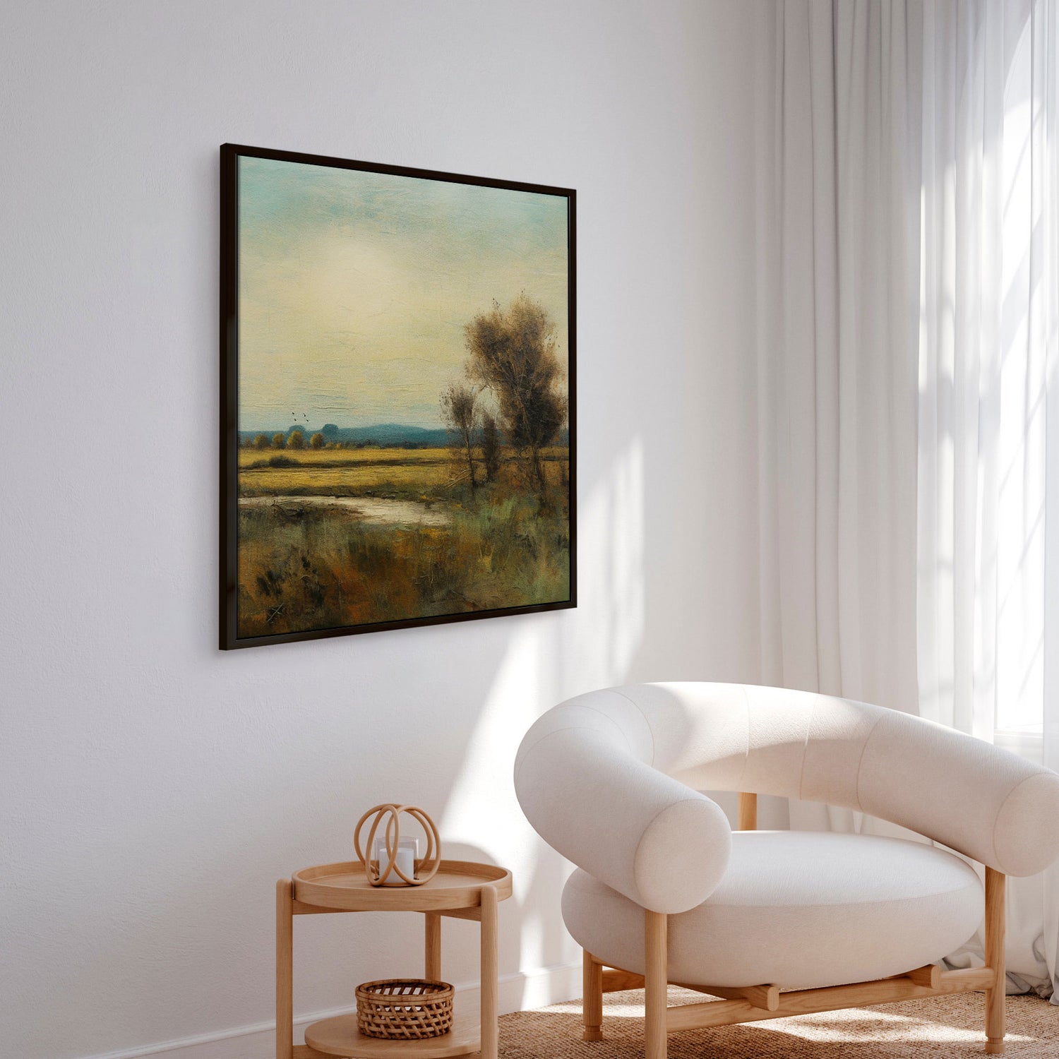 Håndlavet maleri med sort ramme - Romantic Field II - Mixed media - Incado