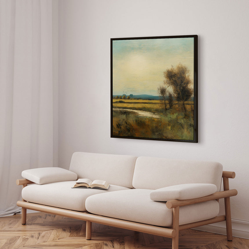 Håndlavet maleri med sort ramme - Romantic Field II - Mixed media - Incado