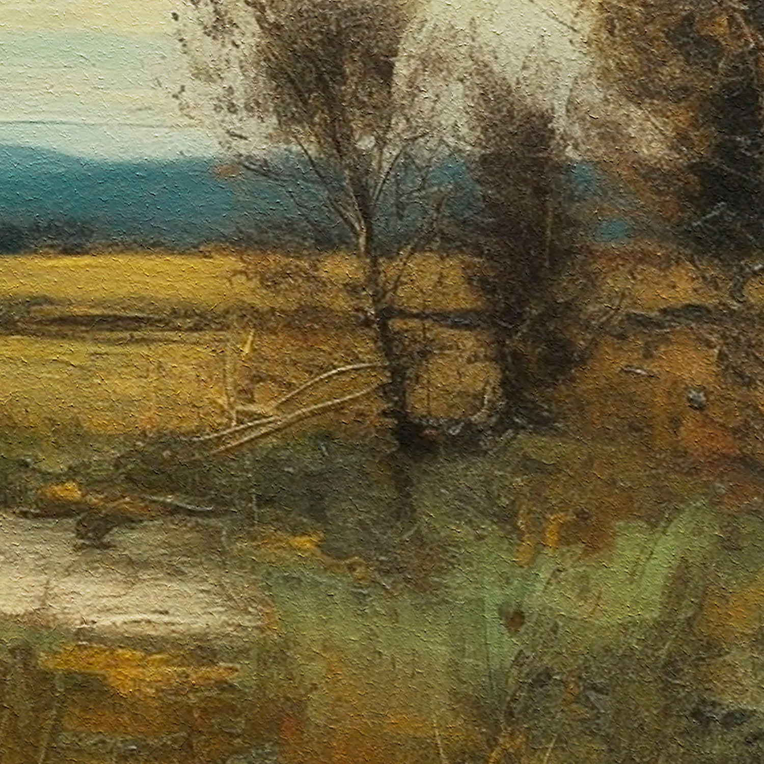 Håndlavet maleri med sort ramme - Romantic Field II - Mixed media - Incado