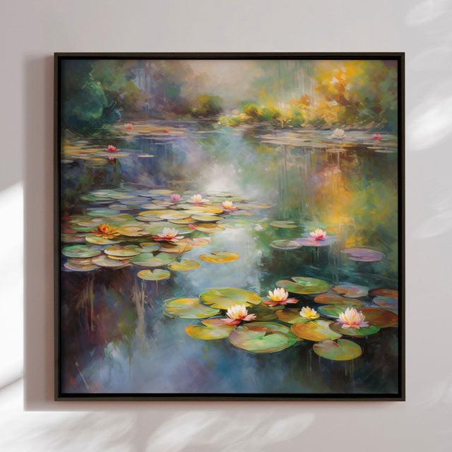 Håndlavet maleri med ramme - Romantic Water Lilies - Mixed media - Incado