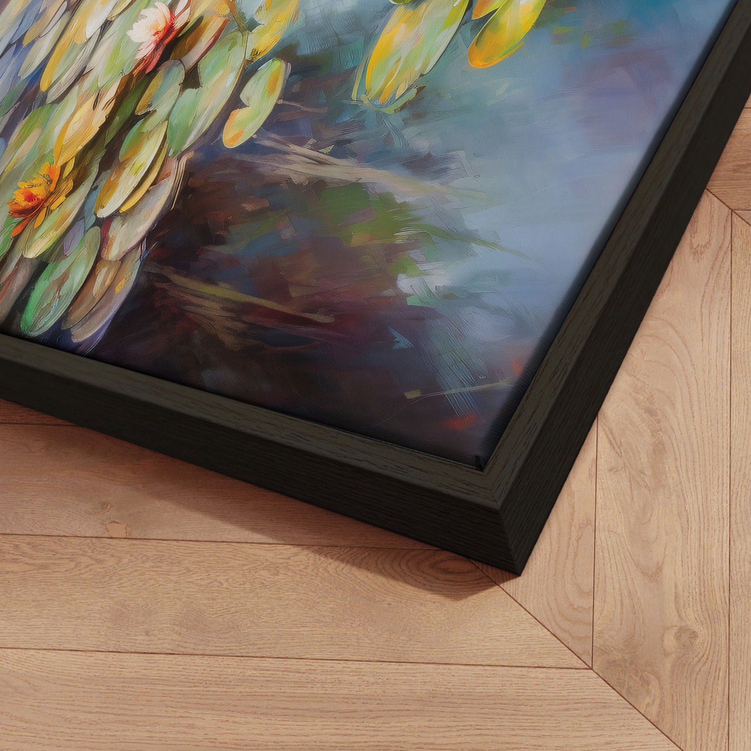 Håndlavet maleri med ramme - Romantic Water Lilies - Mixed media - Incado