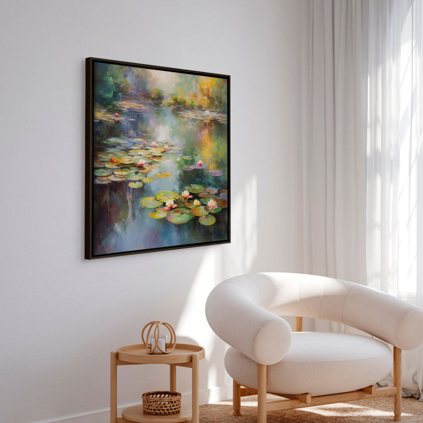 Håndlavet maleri med ramme - Romantic Water Lilies - Mixed media - Incado