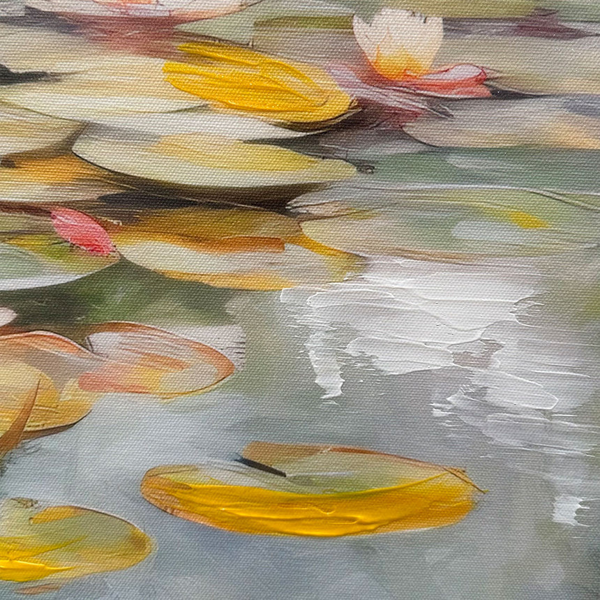 Håndlavet maleri med ramme - Romantic Water Lilies - Mixed media - Incado