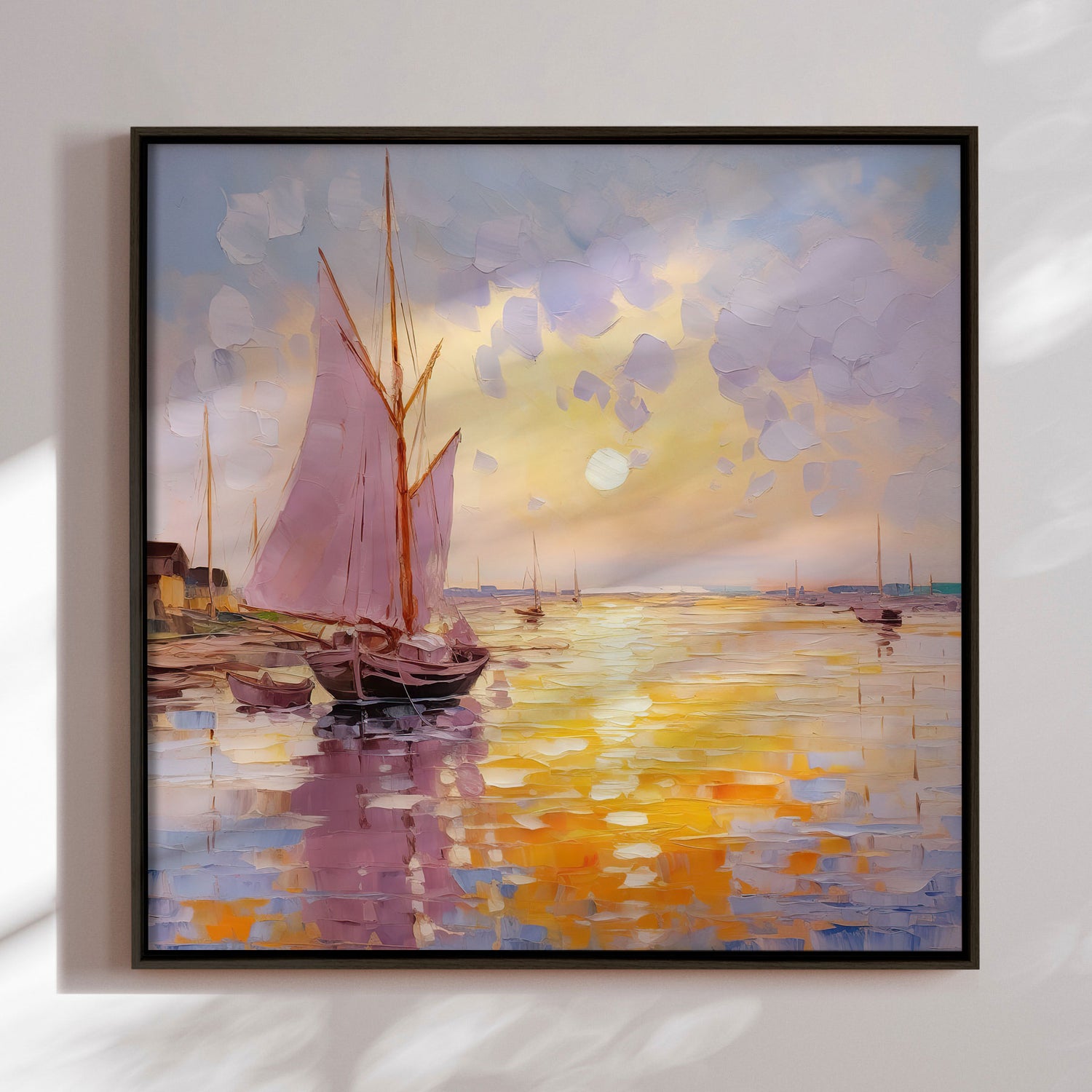 Håndlavet maleri sort ramme - Forårshavn II - Mixed media - Incado