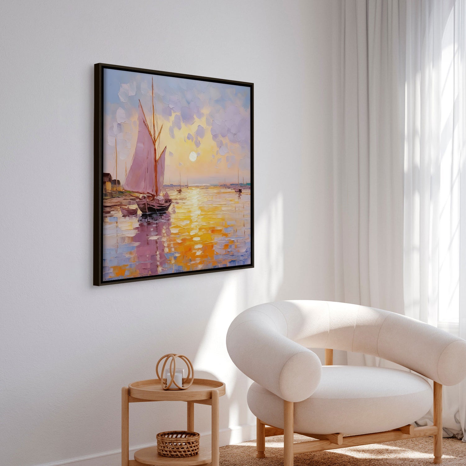 Håndlavet maleri sort ramme - Forårshavn II - Mixed media - Incado