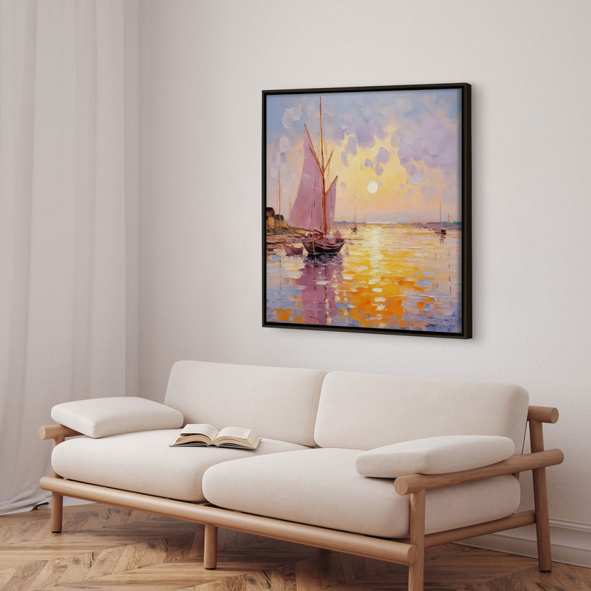 Håndlavet maleri sort ramme - Forårshavn II - Mixed media - Incado