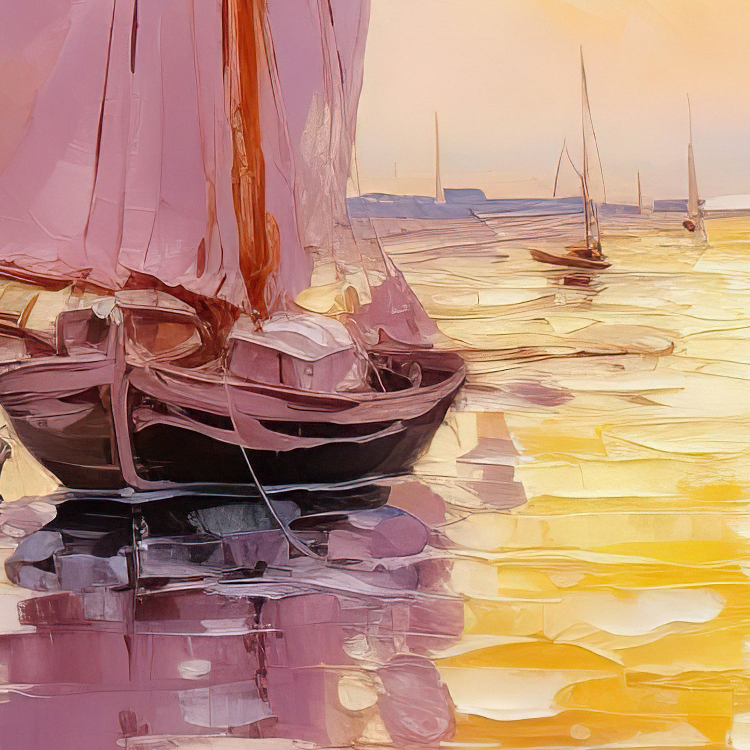 Håndlavet maleri sort ramme - Forårshavn II - Mixed media - Incado