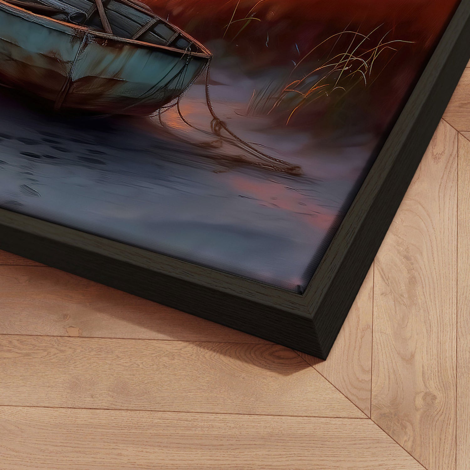 Håndlavet maleri med ramme - Forgotten Boat - Mixed media - Incado