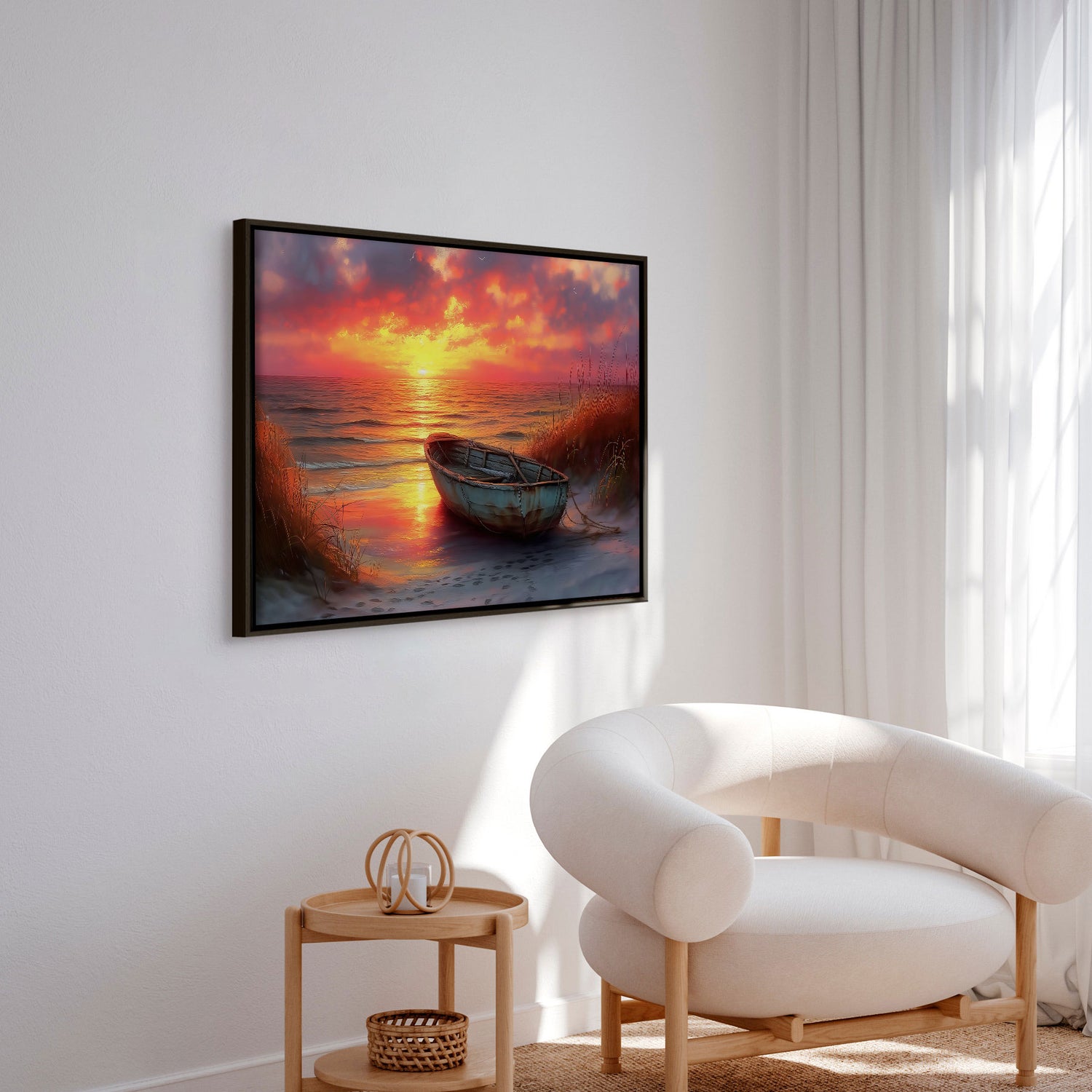 Håndlavet maleri med ramme - Forgotten Boat - Mixed media - Incado