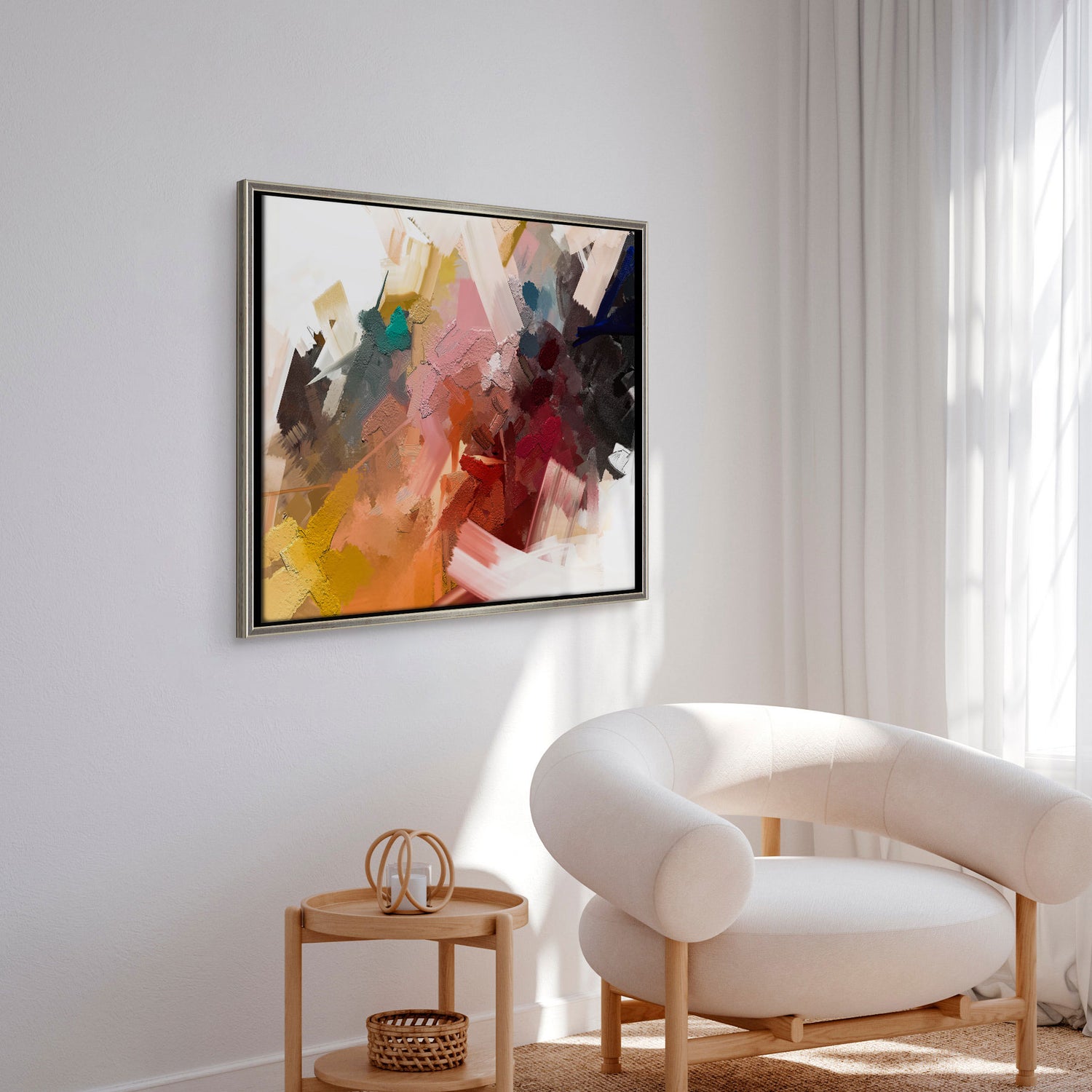 Håndlavet maleri med ramme - Colorful Swirl - Mixed media - Incado