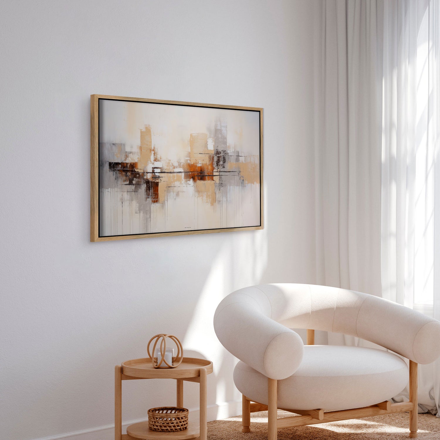 Håndlavet maleri med egetræsramme - Brown Abstract II - Mixed media - Incado