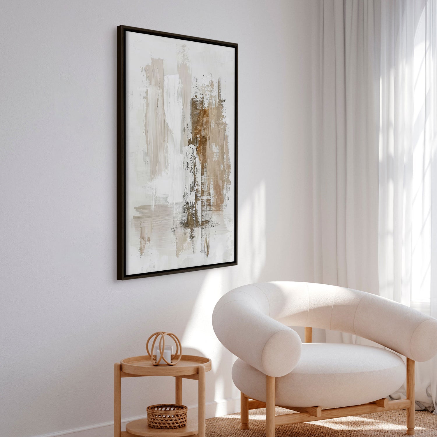 Håndlavet maleri med ramme - Beige Serenity - Mixed media - Incado