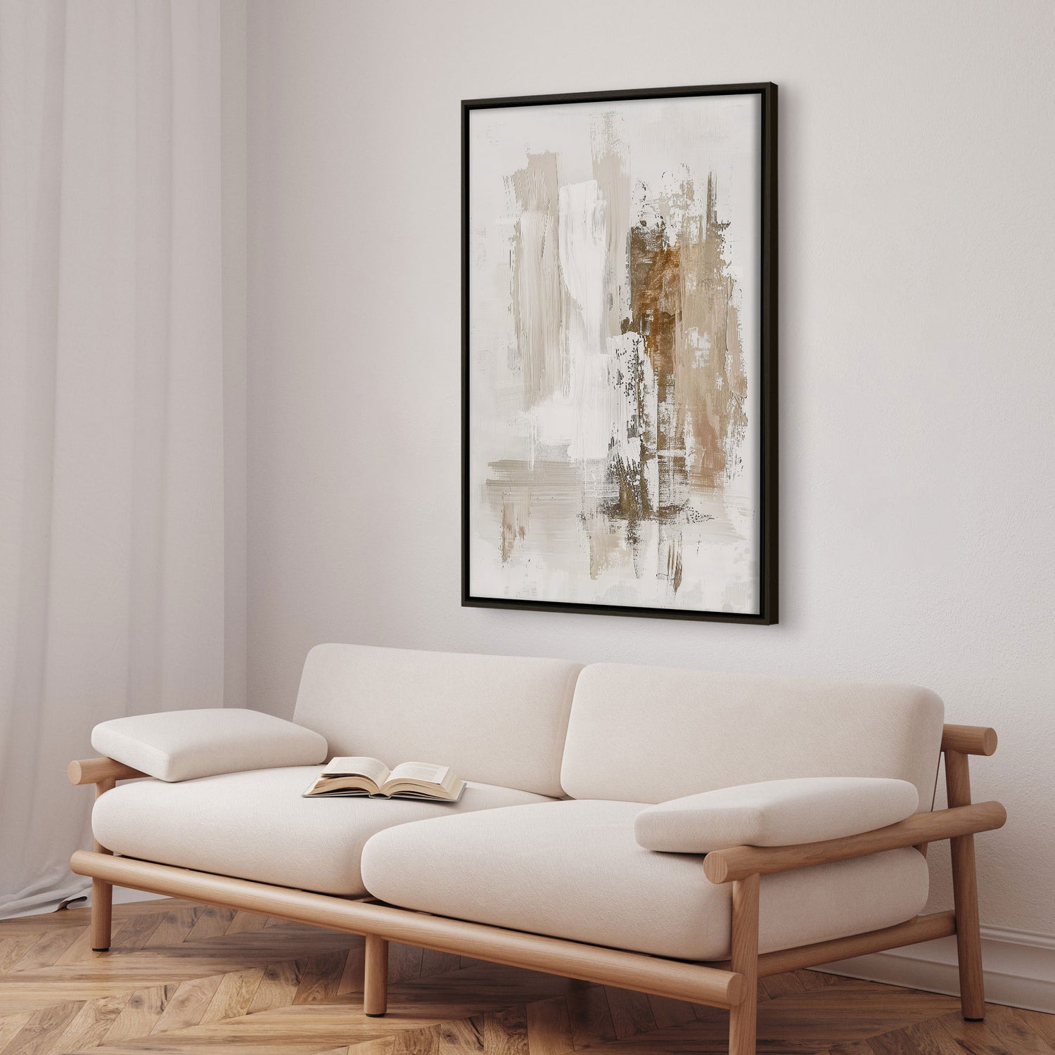 Håndlavet maleri med ramme - Beige Serenity - Mixed media - Incado