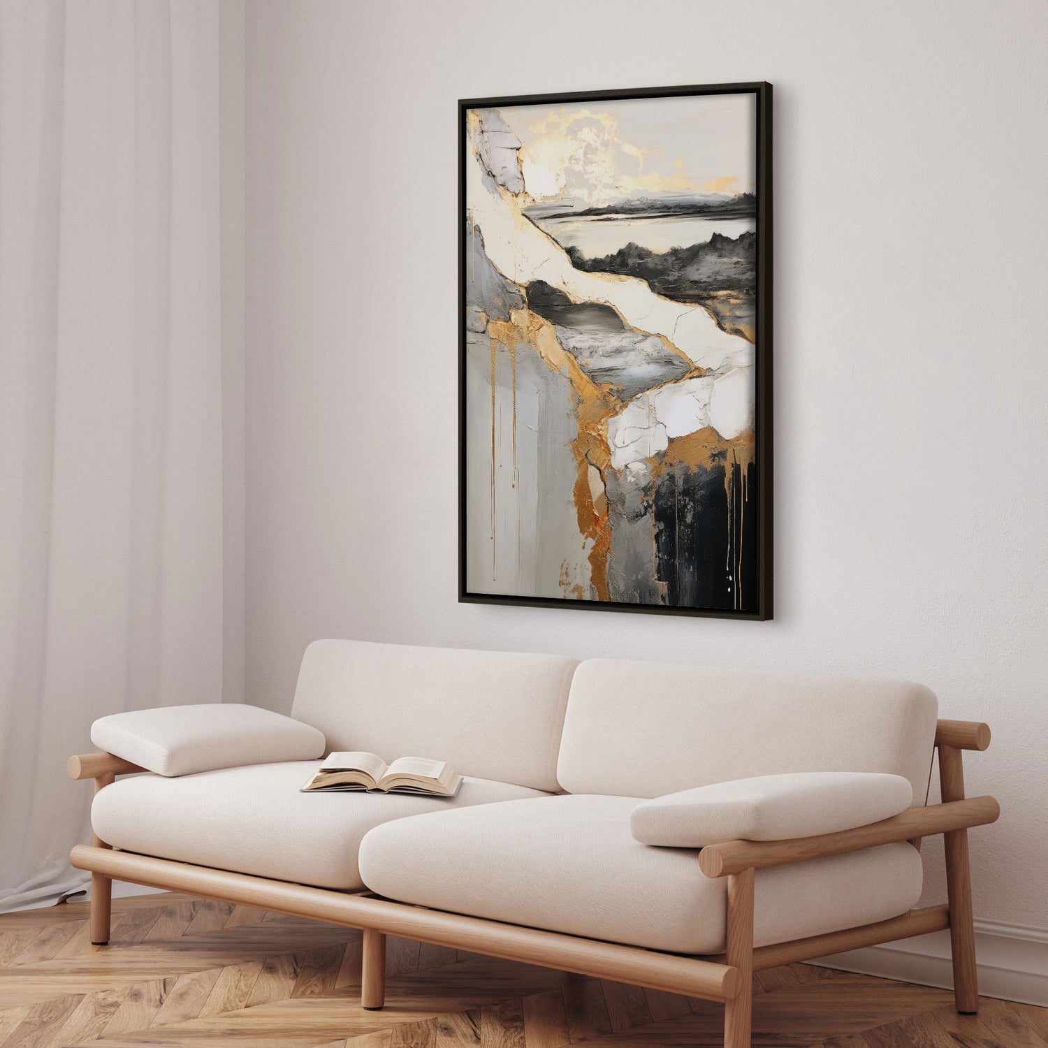 Håndlavet maleri med ramme - Golden Rift - Mixed media - Incado