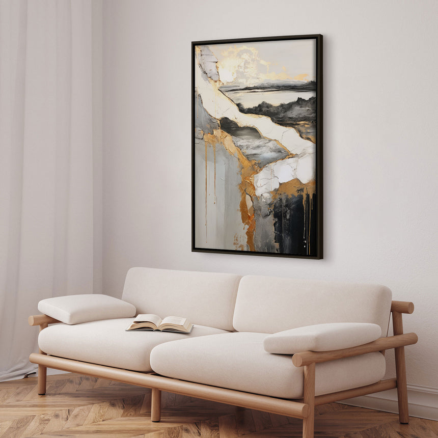 Håndlavet maleri med ramme - Golden Rift - Mixed media - Incado