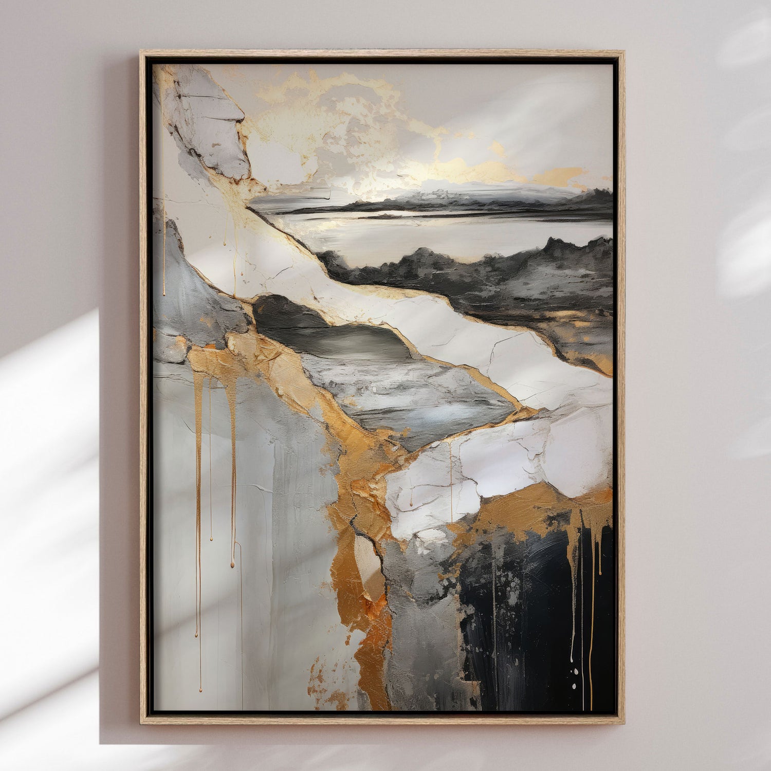 Håndlavet maleri med ramme - Golden Rift - Mixed media - Incado