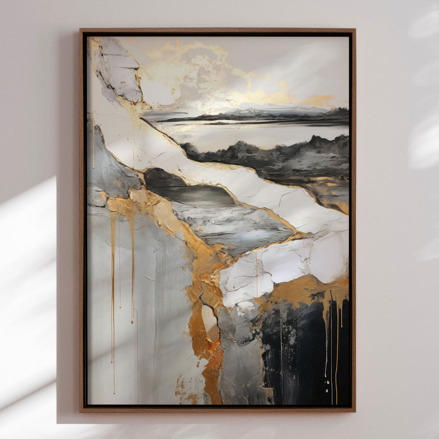 Håndlavet maleri med ramme - Golden Rift - Mixed media - Incado