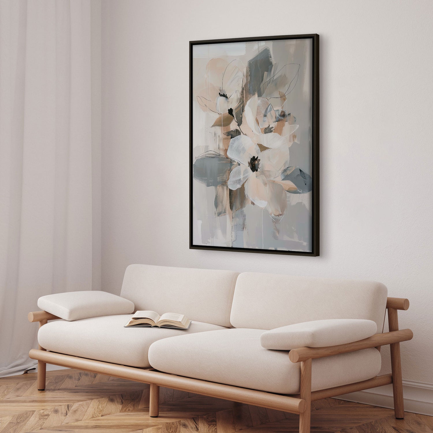 Håndlavet maleri med sort ramme - Delicate Harmony - Mixed media - Incado