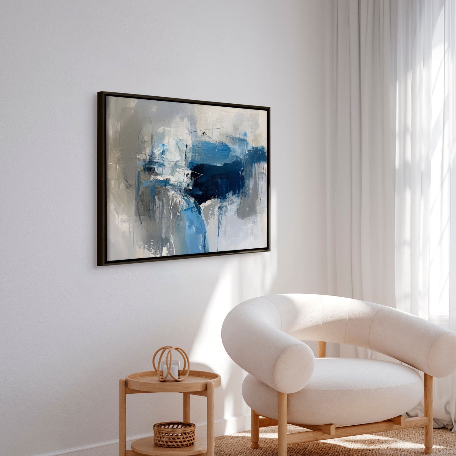 Håndlavet maleri med ramme - Midnight Currents - Mixed media - Incado