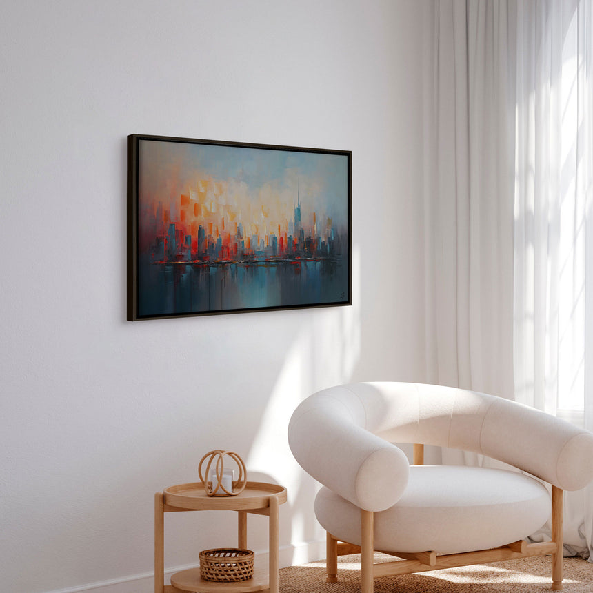 Håndlavet maleri med sort ramme - Urban Sunset II - Mixed media