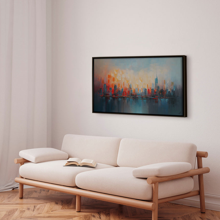 Håndlavet maleri med sort ramme - Urban Sunset II - Mixed media
