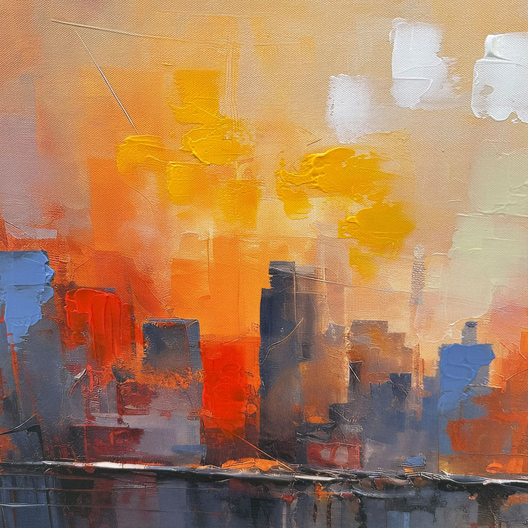 Håndlavet maleri med ramme - Urban Sunset - Mixed media - Incado