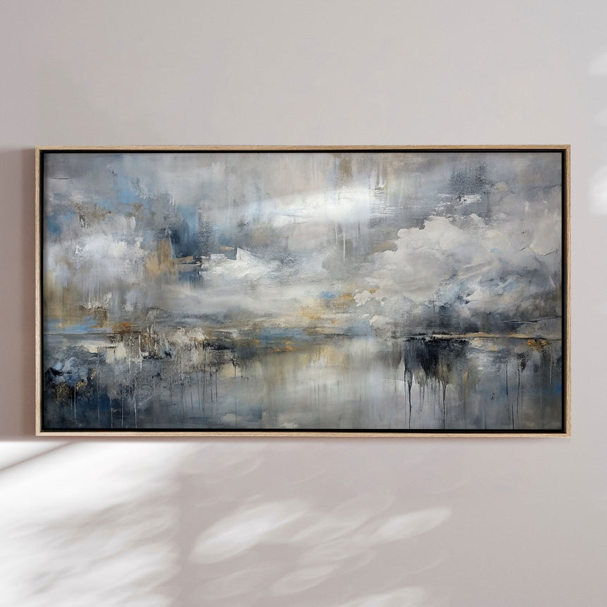 Håndlavet maleri med ramme - Misty Reflections - Mixed media