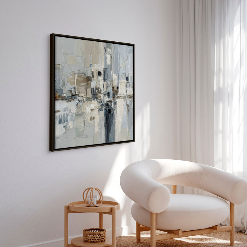 Håndlavet maleri sort ramme - Pastel Construction - Mixed media