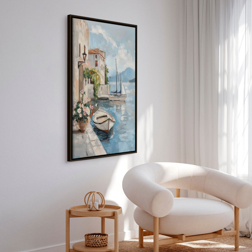 Håndlavet maleri med ramme - Harbor Reflection - Mixed media