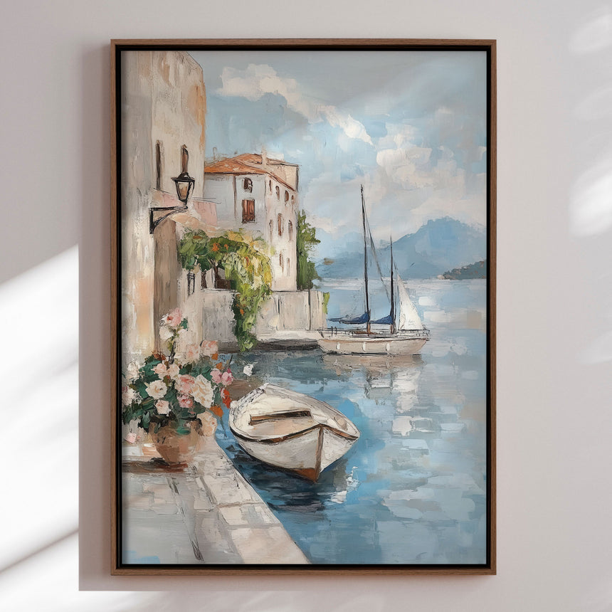 Håndlavet maleri med ramme - Harbor Reflection - Mixed media