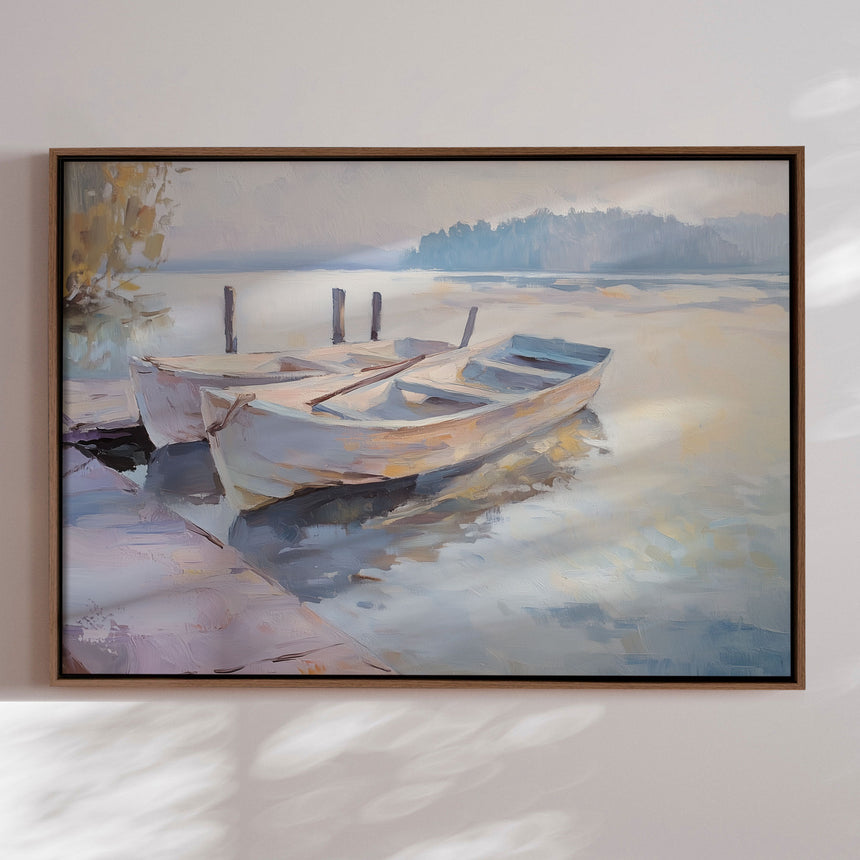Håndlavet maleri med ramme - Waterside Escape - Mixed media