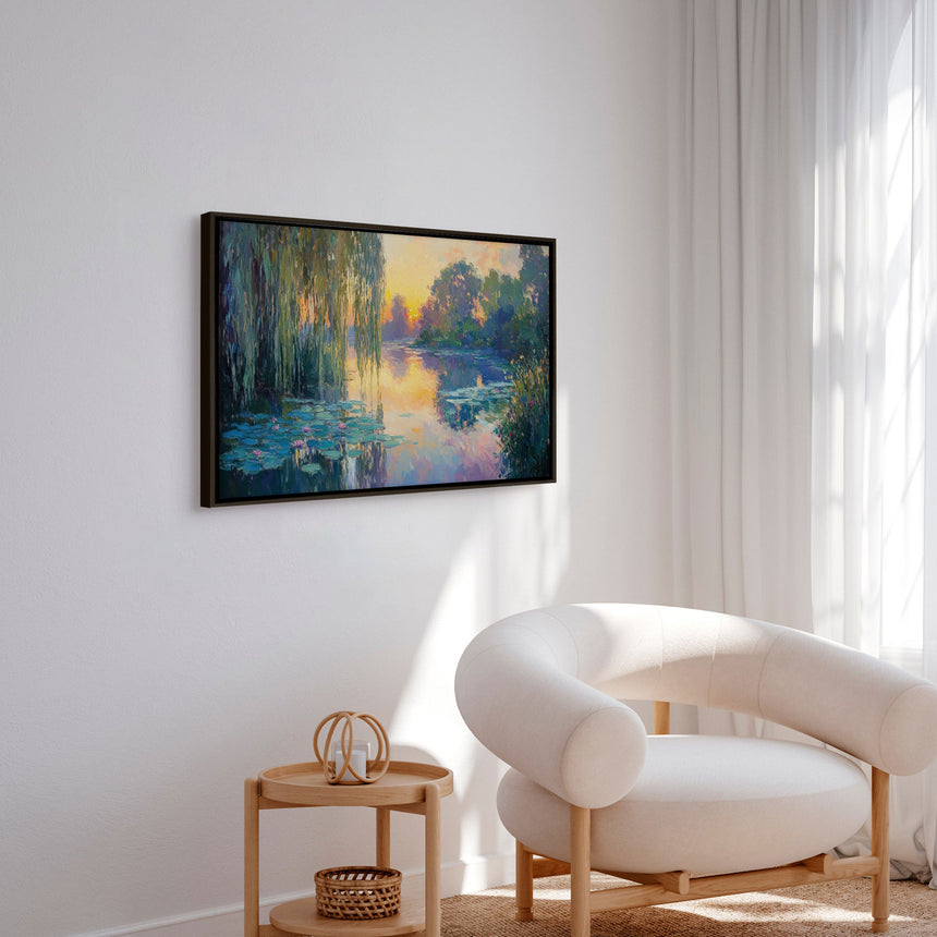 Håndlavet maleri med ramme - Willow Reflections - Mixed media