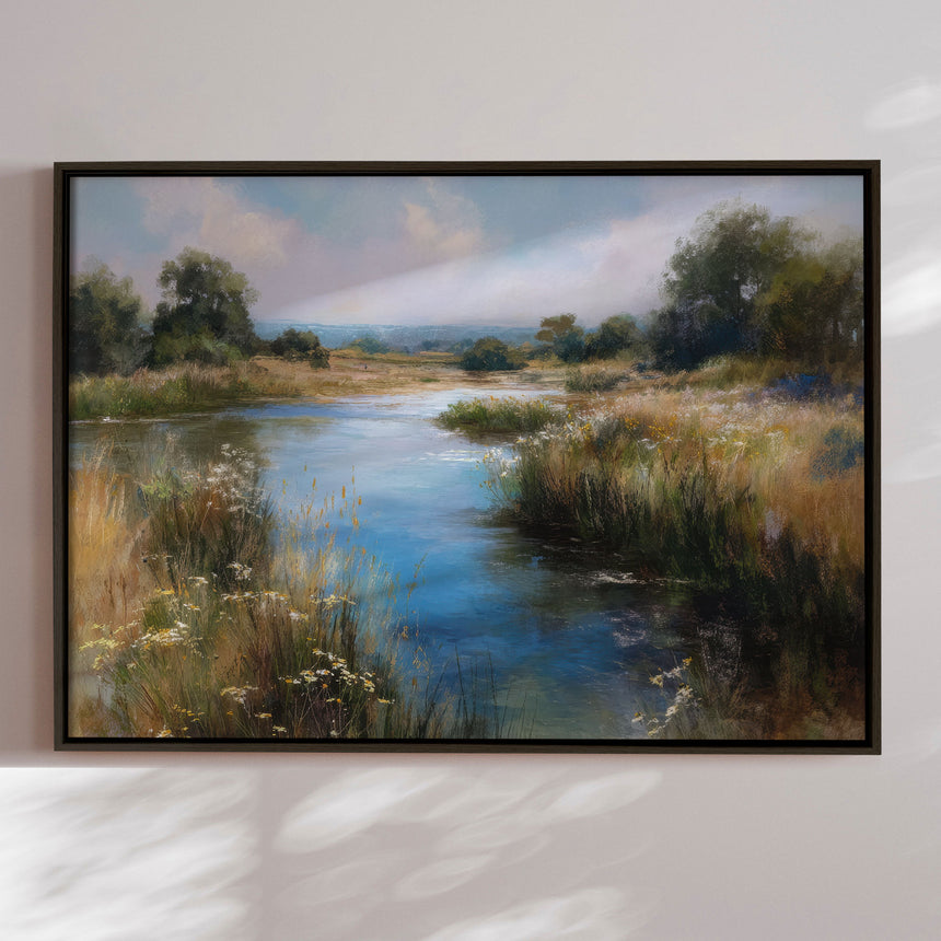 Håndlavet maleri med ramme - Silent Meadow - Mixed media