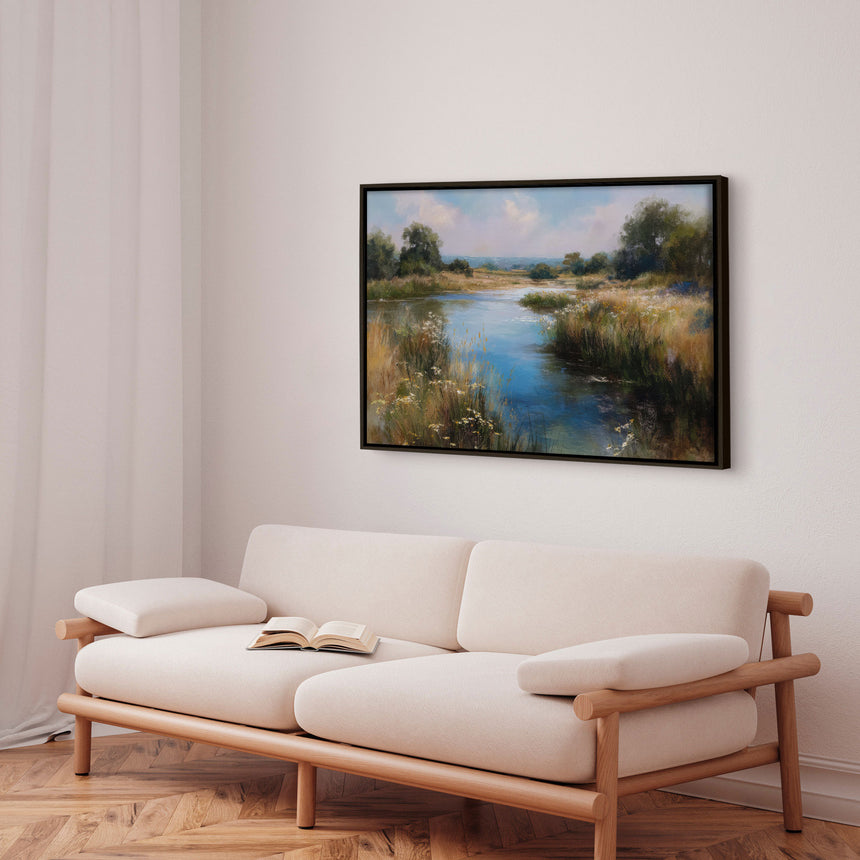 Håndlavet maleri med ramme - Silent Meadow - Mixed media
