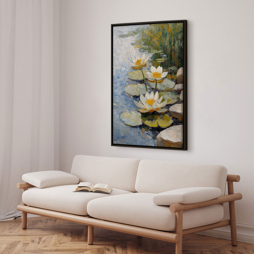 Håndlavet maleri med ramme - Morning Lilies - Mixed media