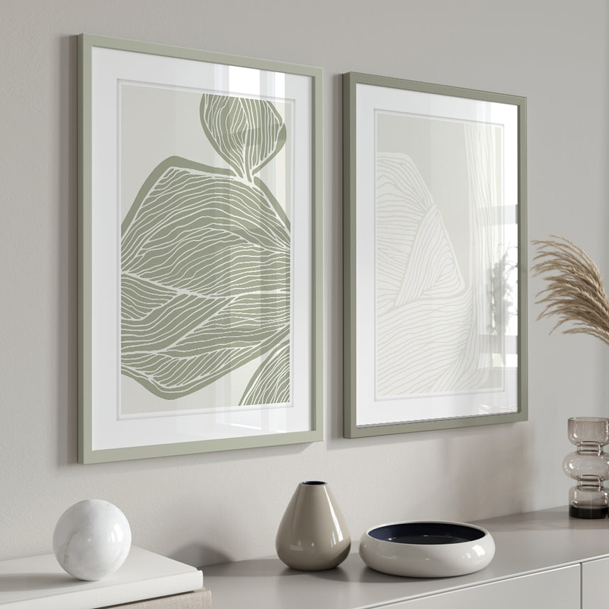 Luksus plakat i grøn ramme - Leaves - École D´art - Incado