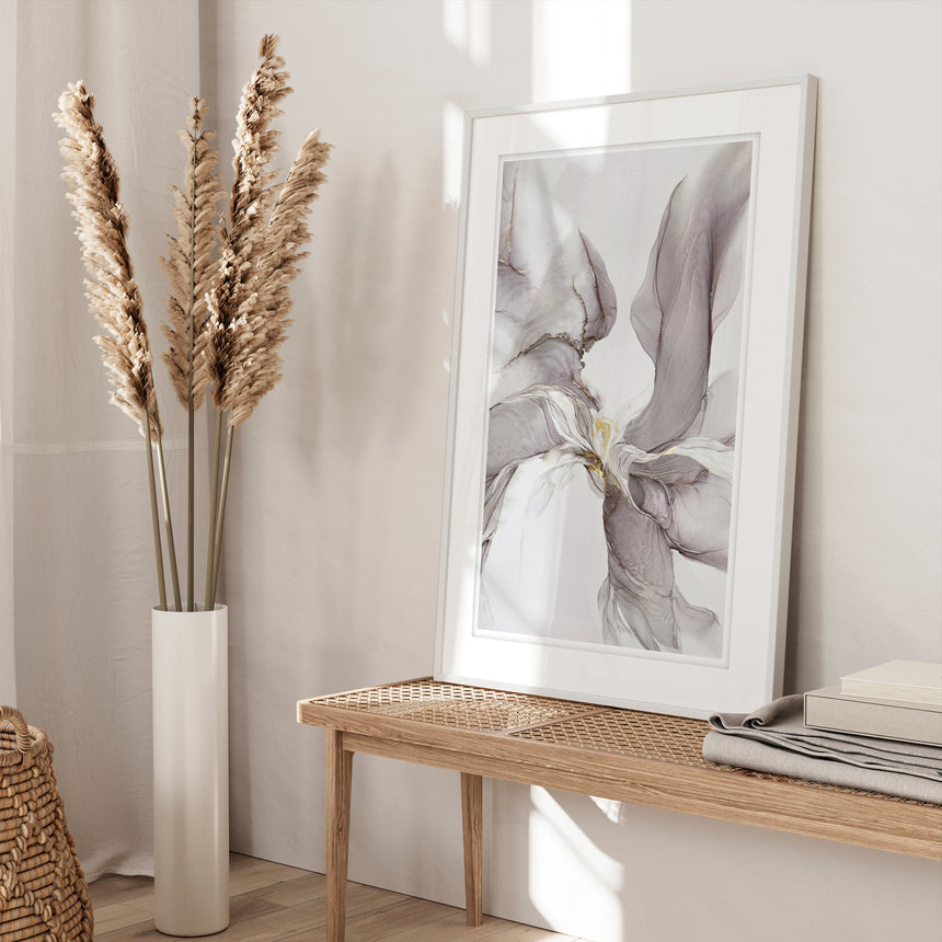 Luksus plakat i grå ramme - Delicate Waves I - École D´art - Incado