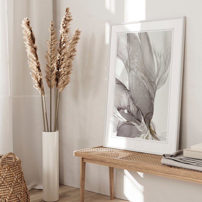 Luksus plakat i grå ramme - Delicate Waves II - École D´art - Incado