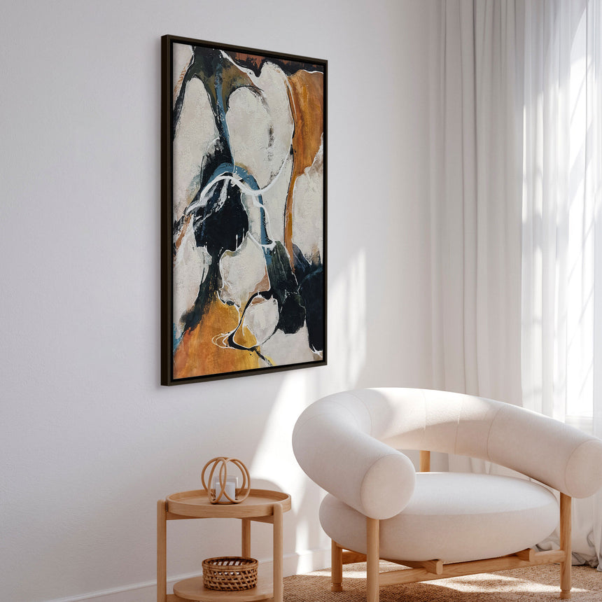 Håndlavet maleri med sort ramme - Between the Lines - Mixed media