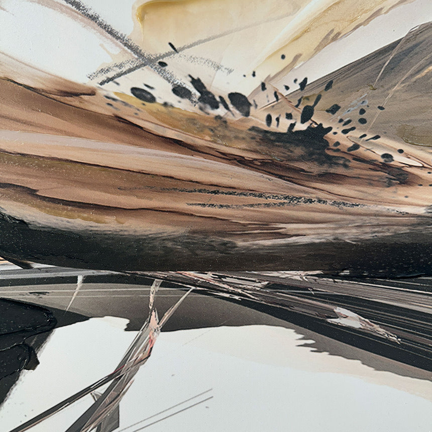 Håndlavet maleri med sort ramme - Sandstorm Bloom - Mixed media