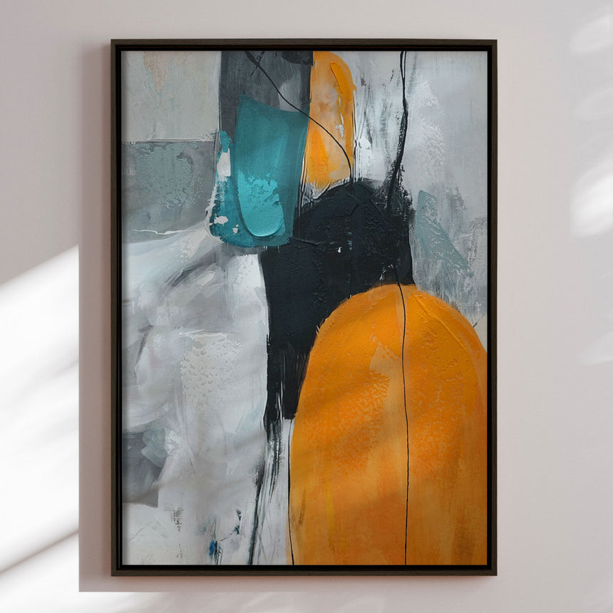 Håndlavet maleri med sort ramme - Golden Dialogue II - Mixed media