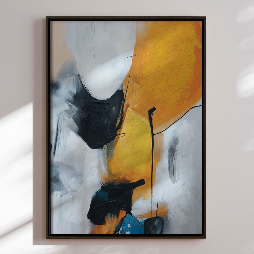 Håndlavet maleri med sort ramme - Golden Dialogue - Mixed media
