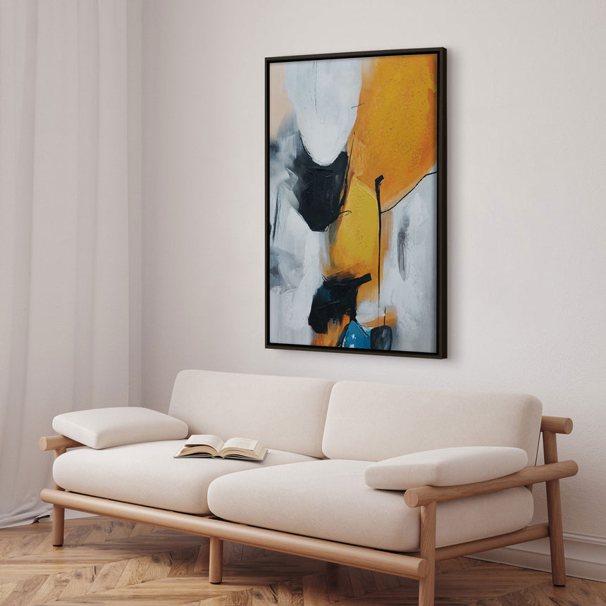 Håndlavet maleri med sort ramme - Golden Dialogue - Mixed media