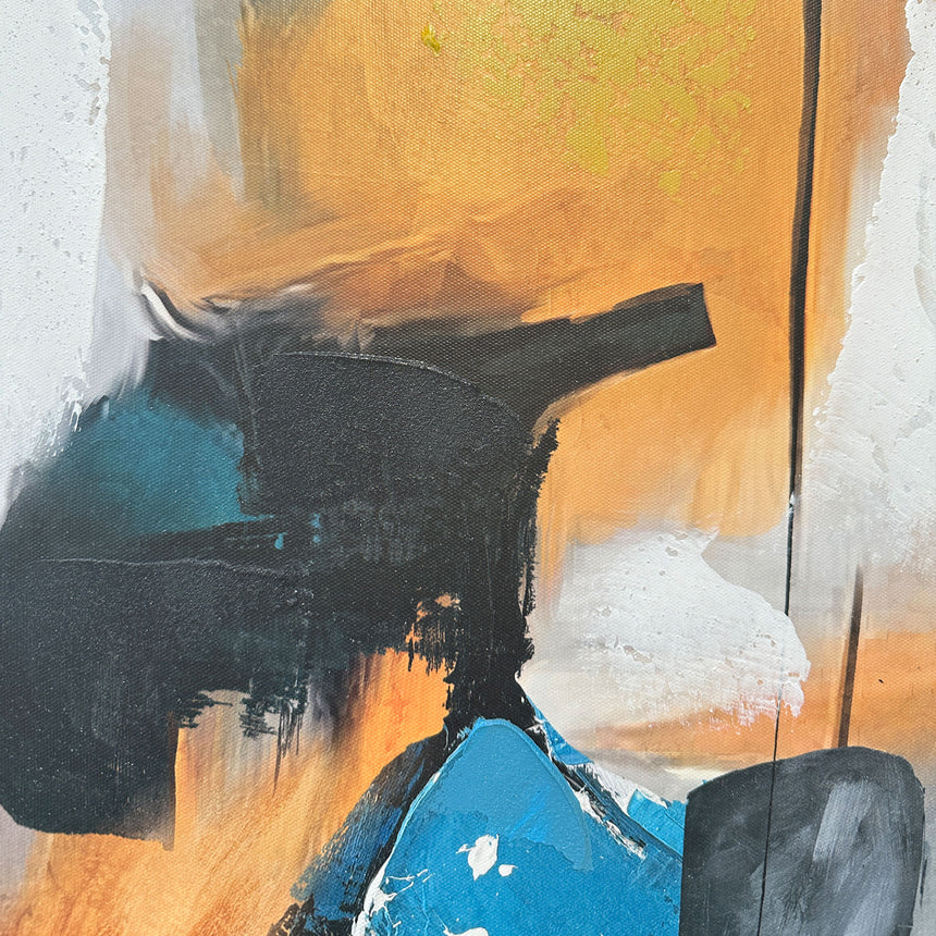 Håndlavet maleri med sort ramme - Golden Dialogue - Mixed media