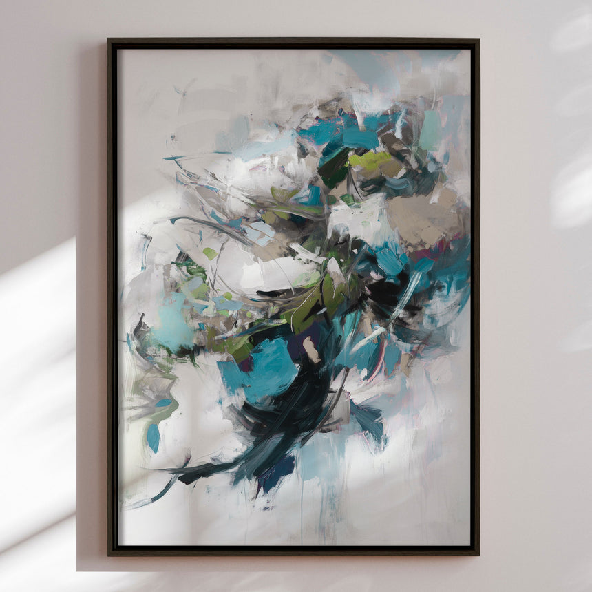 Håndlavet maleri med ramme - Blue Motion - Mixed media