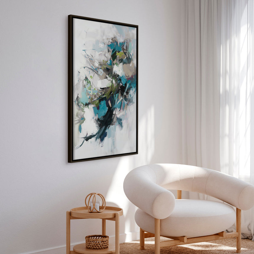 Håndlavet maleri med ramme - Blue Motion - Mixed media