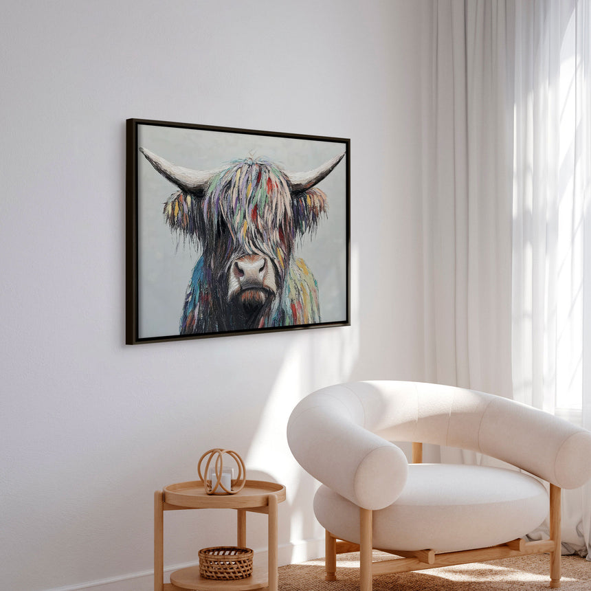 Håndlavet maleri med sort ramme - I Am Cow - Mixed media